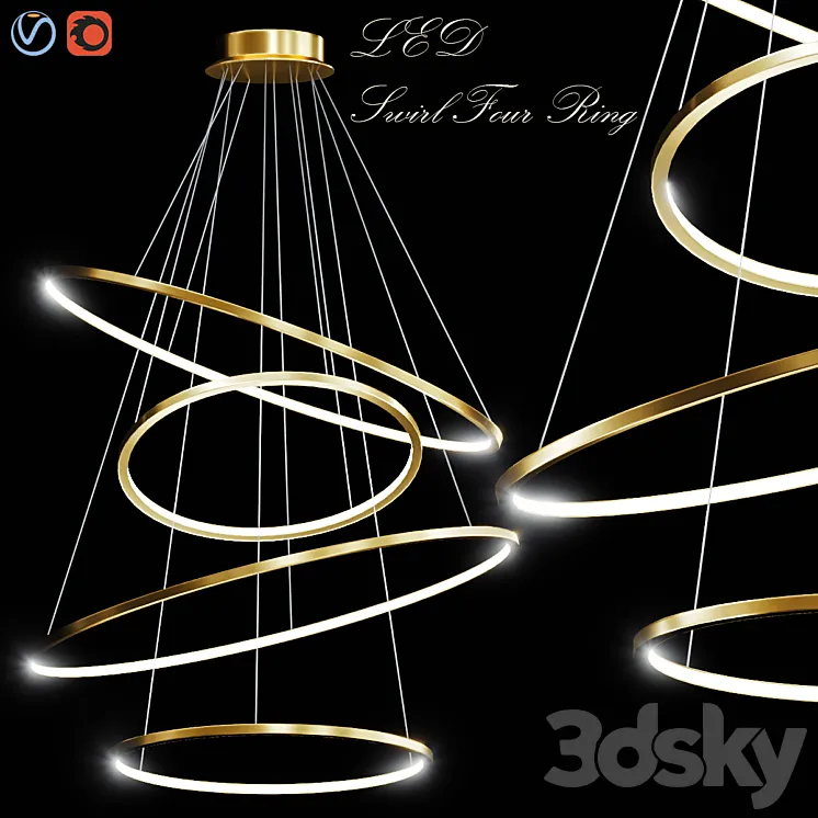 LED Swirl Four Rings 3DS Max