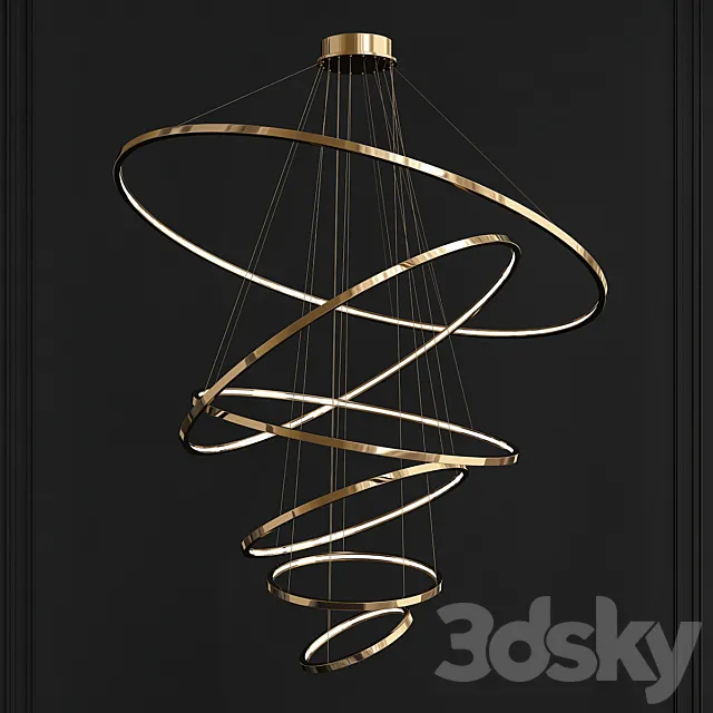 LED Swirl Six Ring Chandelier Pendant Light in Gold Contemporary 3DSMax File