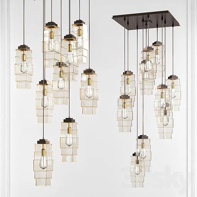 Ledgestone Square Multi-Port 12 – Light Novelty LED Chandelier 3ds Max