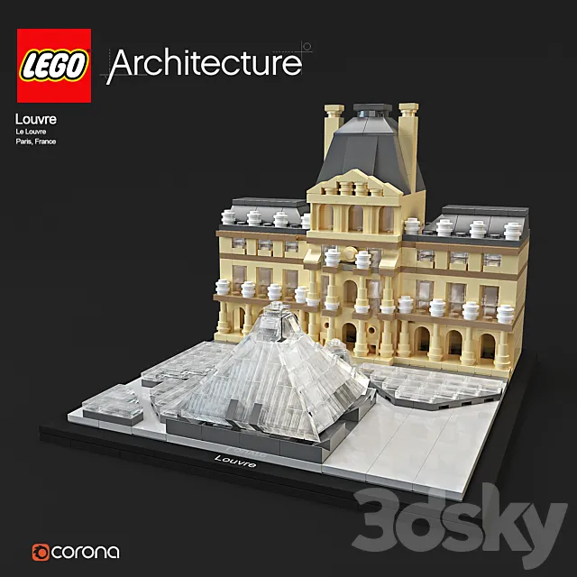 LEGO Architecture Louvre 3DS Max Model