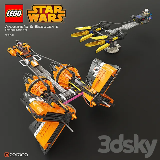 LEGO SW Anakin’s & Sebulba’s Podracers 3DSMax File