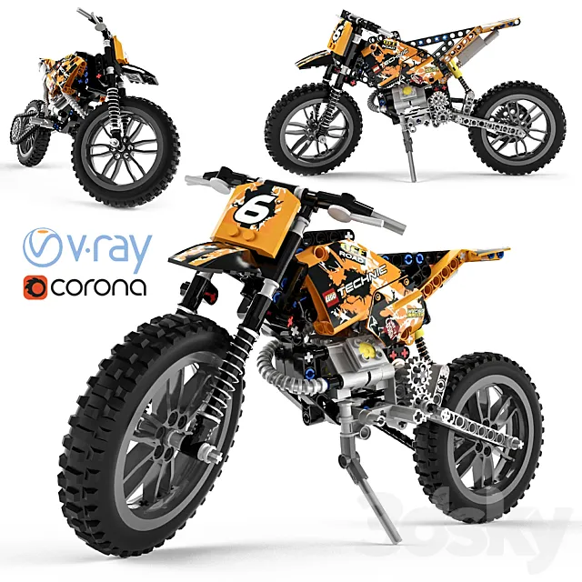 Lego Technic Moto Cross Bike 3DS Max Model