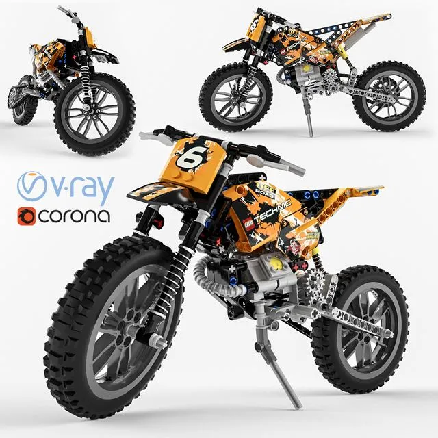 Lego Technic Moto Cross Bike 3dsMax Model
