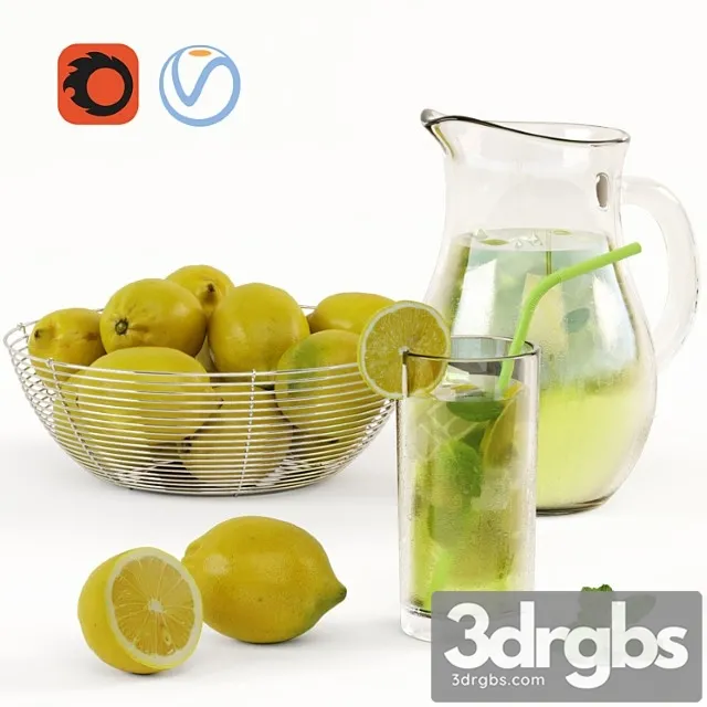 Lemonade and bowl with lemons 3dsmax Download