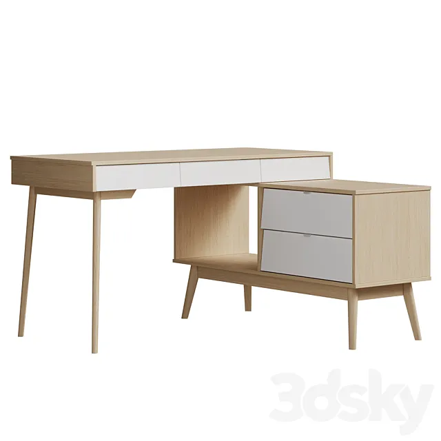 Leslie-2 Desk Plywood White 3ds Max