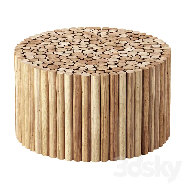 Levan Solid Wood Drum Coffee Table 3DSMax File