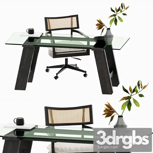 Libby Cane Desk Chair and Madison Glass Table 3dsmax Download