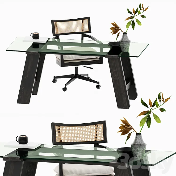 Libby Cane Desk Chair and Madison Glass table 3DS Max