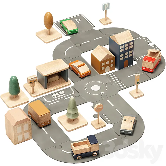 Liewood Village Roads Houses Cars Traffic Signs Toy 3dsMax Model