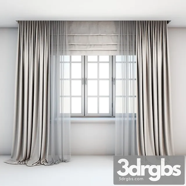 Light Beige Curtains In The Floor With Tulle Decoration Roman Curtains And A Window With Layouts 3dsmax Download