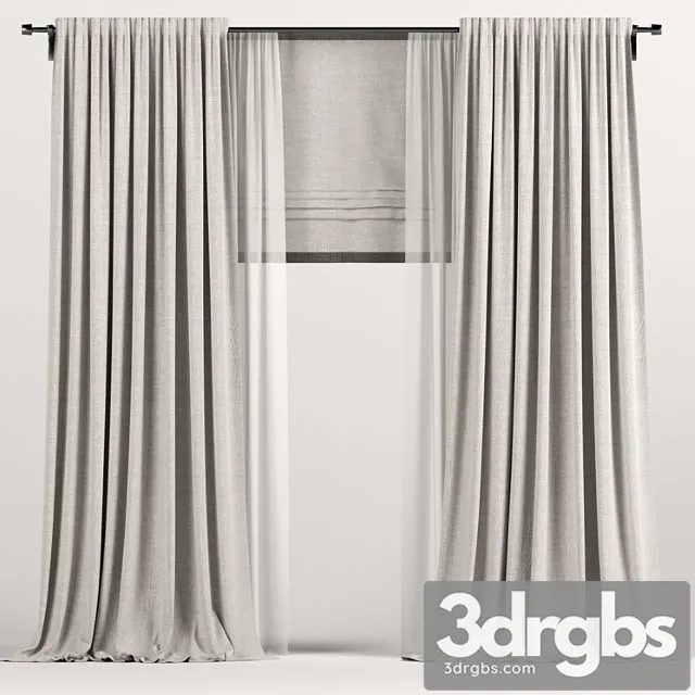 Light brown curtains with roman and tulle. 3dsmax Download