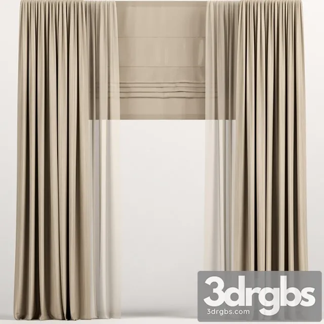 Light brown curtains with roman and tulle._2 3dsmax Download