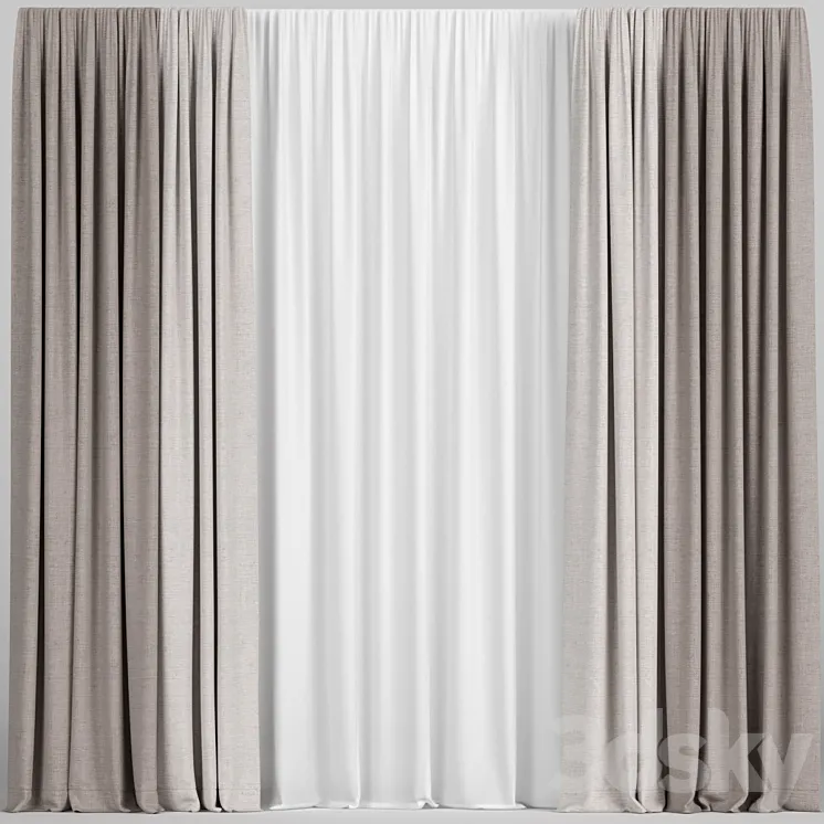 Light brown curtains with tulle. 3DS Max