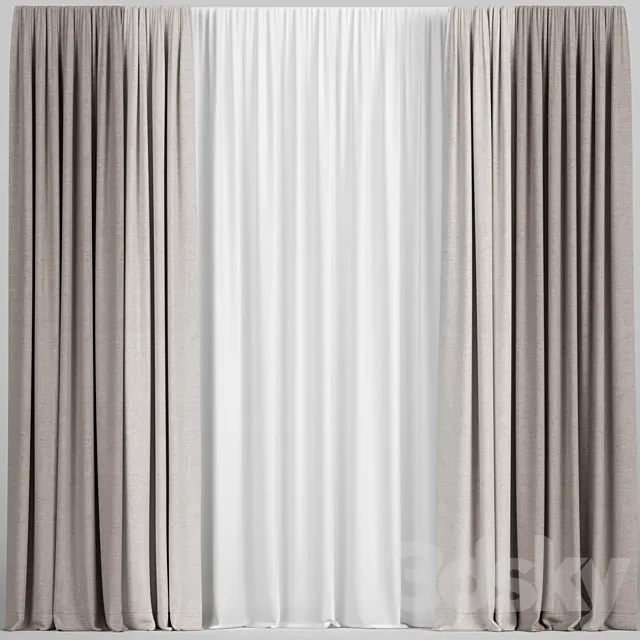 Light brown curtains with tulle. 3DSMax File