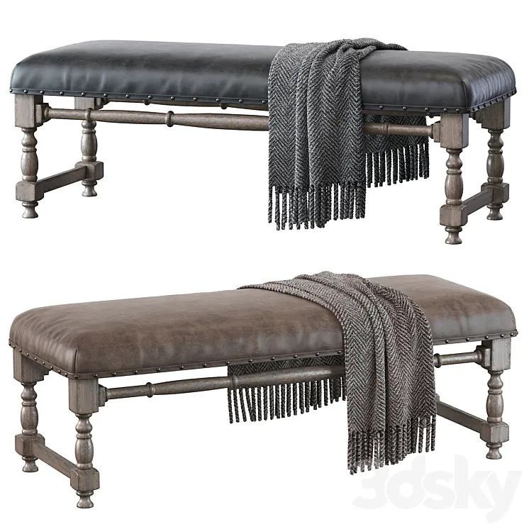 Light Gray Upholstered Accent Bench 3DS Max