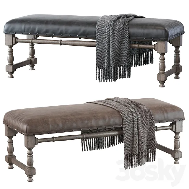 Light Gray Upholstered Accent Bench 3DSMax File