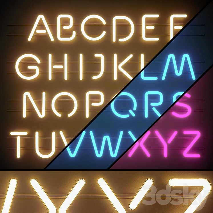 Light modules. Set 06. Neon Alphabet 3DS Max