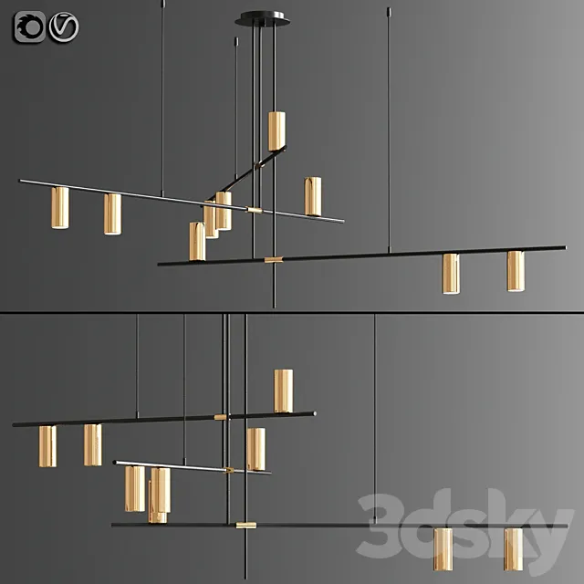 Light Suspension Chandelier in Black and Gold 02 3DS Max Model