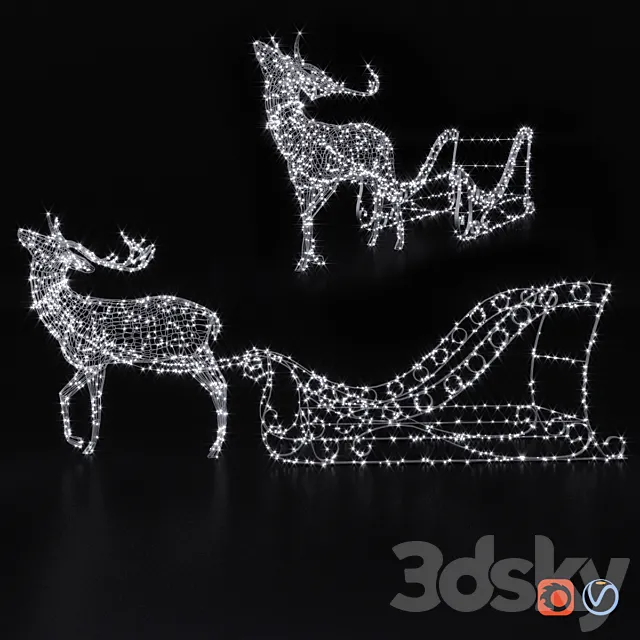 Light volumetric figure Deer and sleigh. 3ds Max