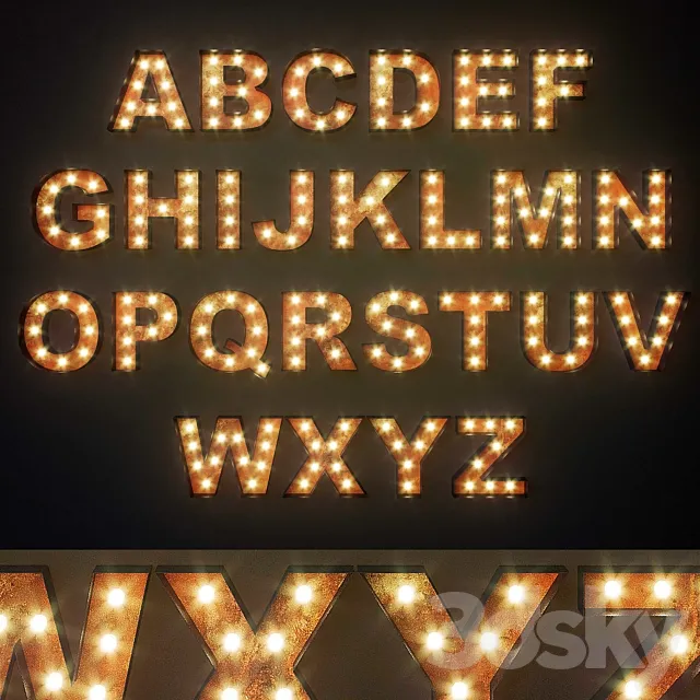 Lighted Metal sign. Set 12. Alphabet 3DS Max Model