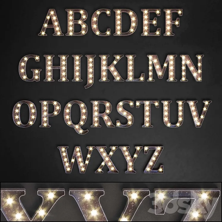 Lighted Metal sign. Set 13. Alphabet 3DS Max