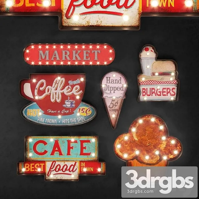 Lighted metal sign set 24