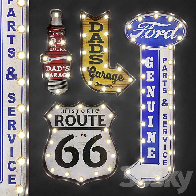 Lighted Metal sign Set 36 3ds Max