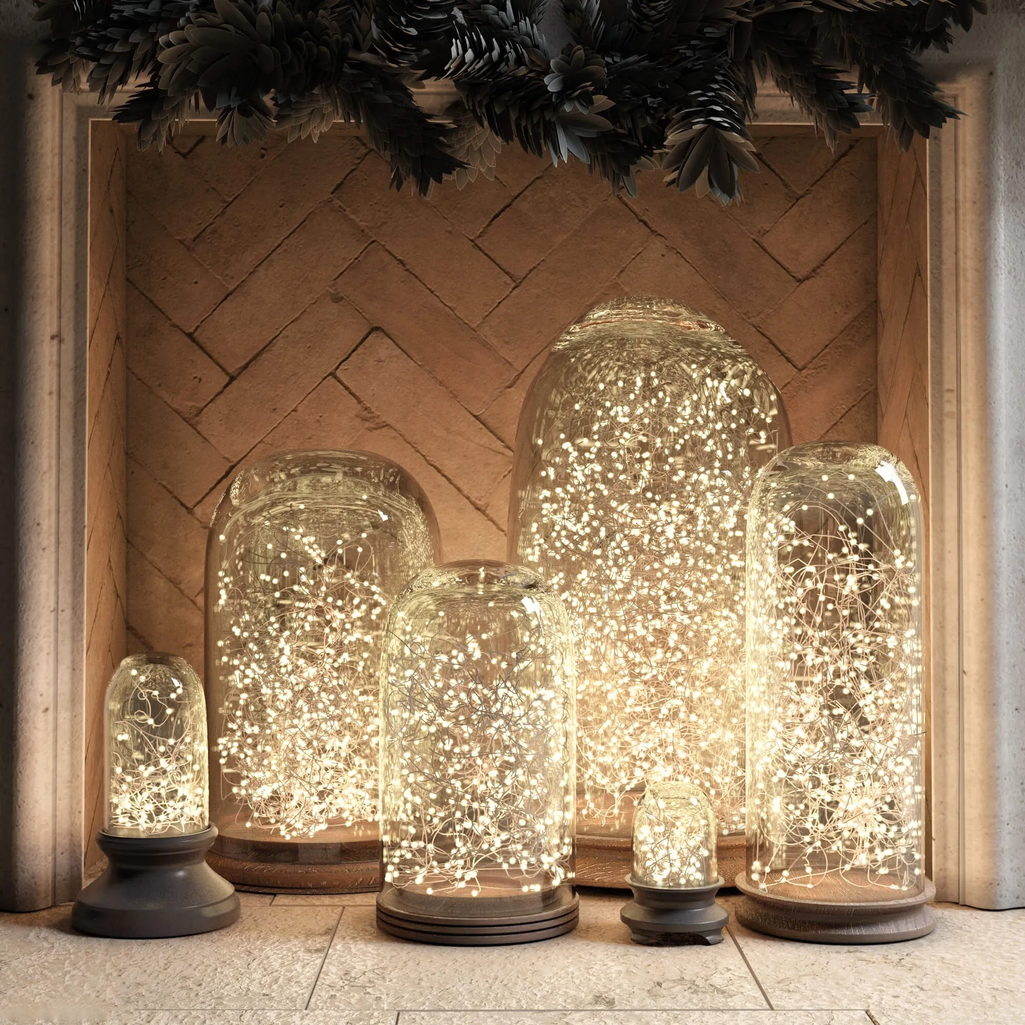 lighting – RH French glass cloche and starry string lights 3ds Max