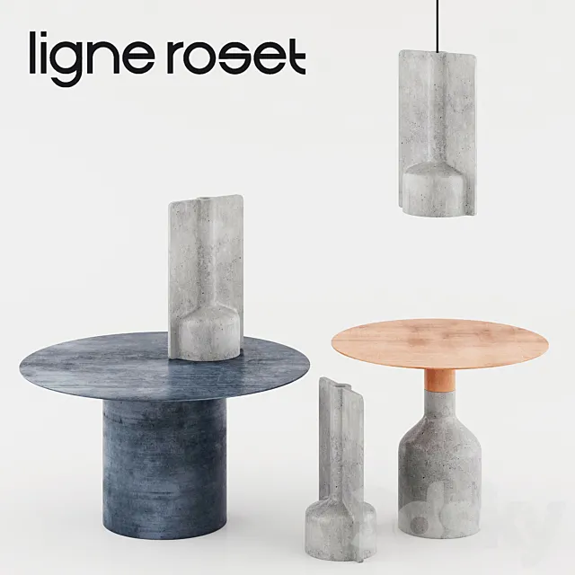 Ligne Roset: coffee tables Oxydation + Terracota lamp & vase 3DS Max Model