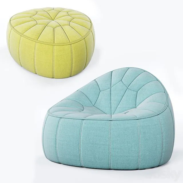 Ligne Roset Ottoman and Footstool 3dsMax Model