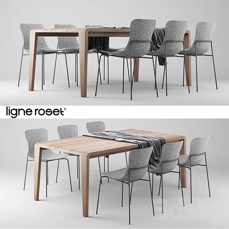 Ligne Roset SpiritOfForest Table and Ettoriano Chair 3DS Max