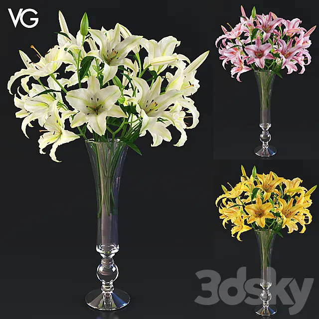 Lily bouquet in VG vase 3ds Max