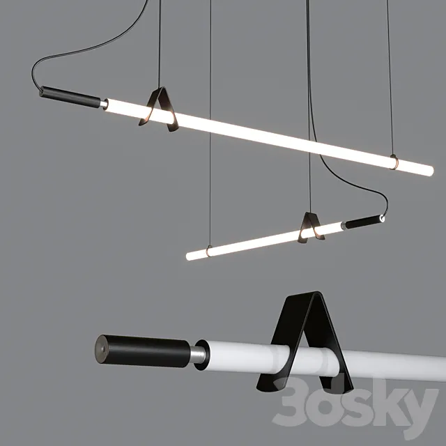 Linear minimalist style chandelier modern led strip light cafe bar lamp tube chandelier 3ds Max