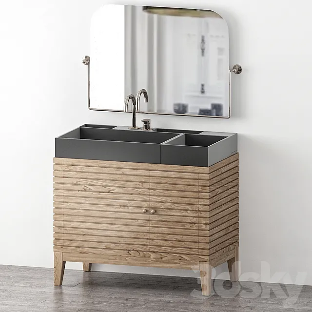 Linear Single Whitewashed Walnut Bathroom Vanity Set 3ds Max