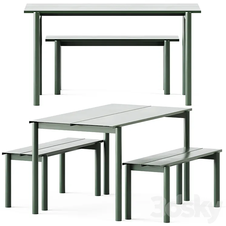 Linear Steel Garden Set L 140cm Table and Bench by Muuto 3DS Max Model