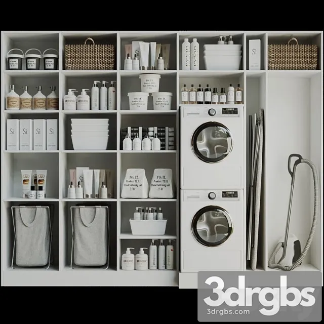 Linear with household appliances and household chemicals. bathroom accessories