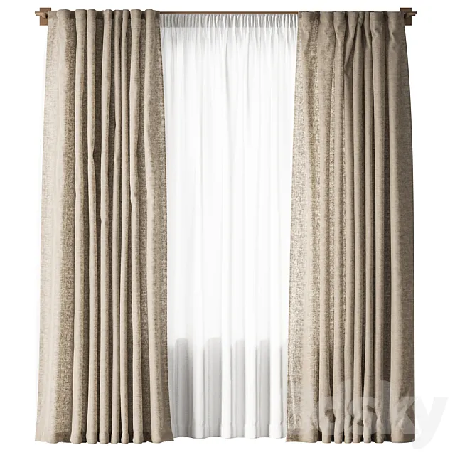 linen curtains 6 3DS Max Model