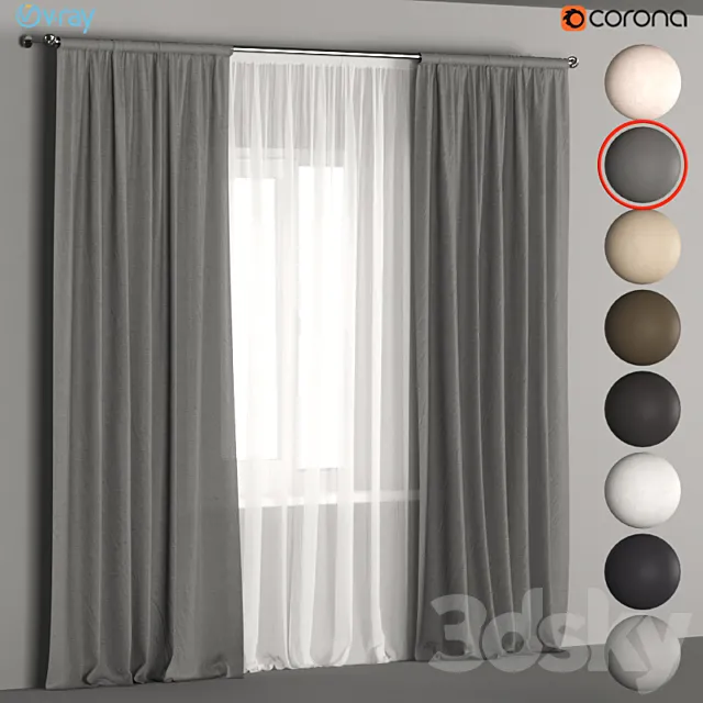 Linen curtains in 8 neutral colors with tulle. 3DSMax File