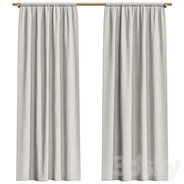 Linen curtains on a wooden cornice 3DS Max Model