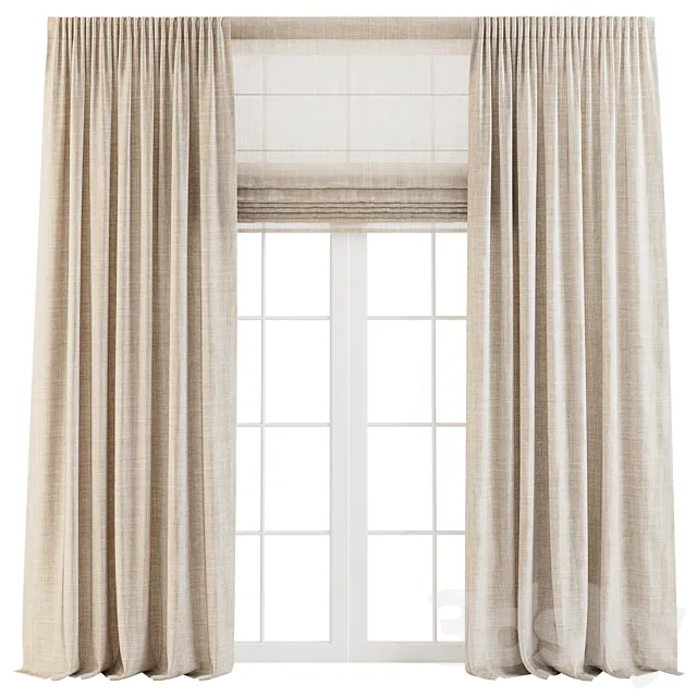 Linen Curtains with Roman Shades 3ds Max