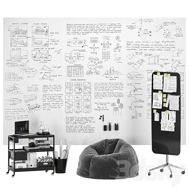 Lintex AIR SPACES connected frameless whiteboards 3ds Max