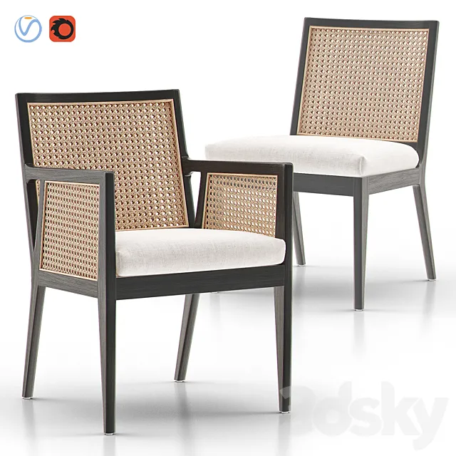 LISBON Cane Dining Chair and Armchair 3ds Max