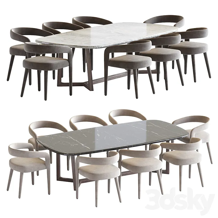 Lisette White Dining Chair and Concorde Table 3DS Max