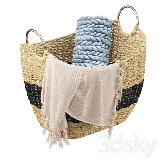 Litton Lane – Seagrass Handmade Two Toned Storage Basket with Metal Handles 3ds Max