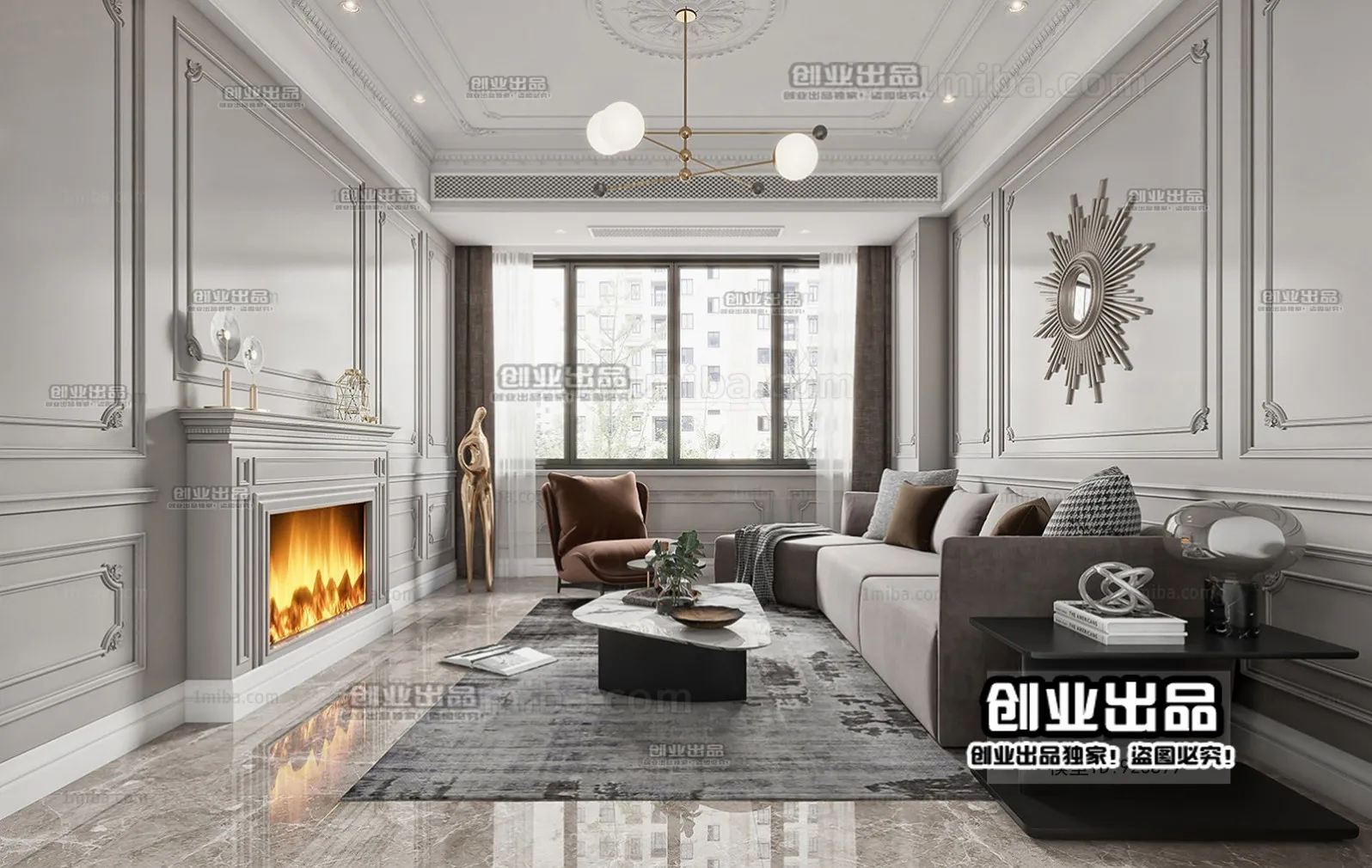 Living Room 3D Interior Scene – American Style – 003