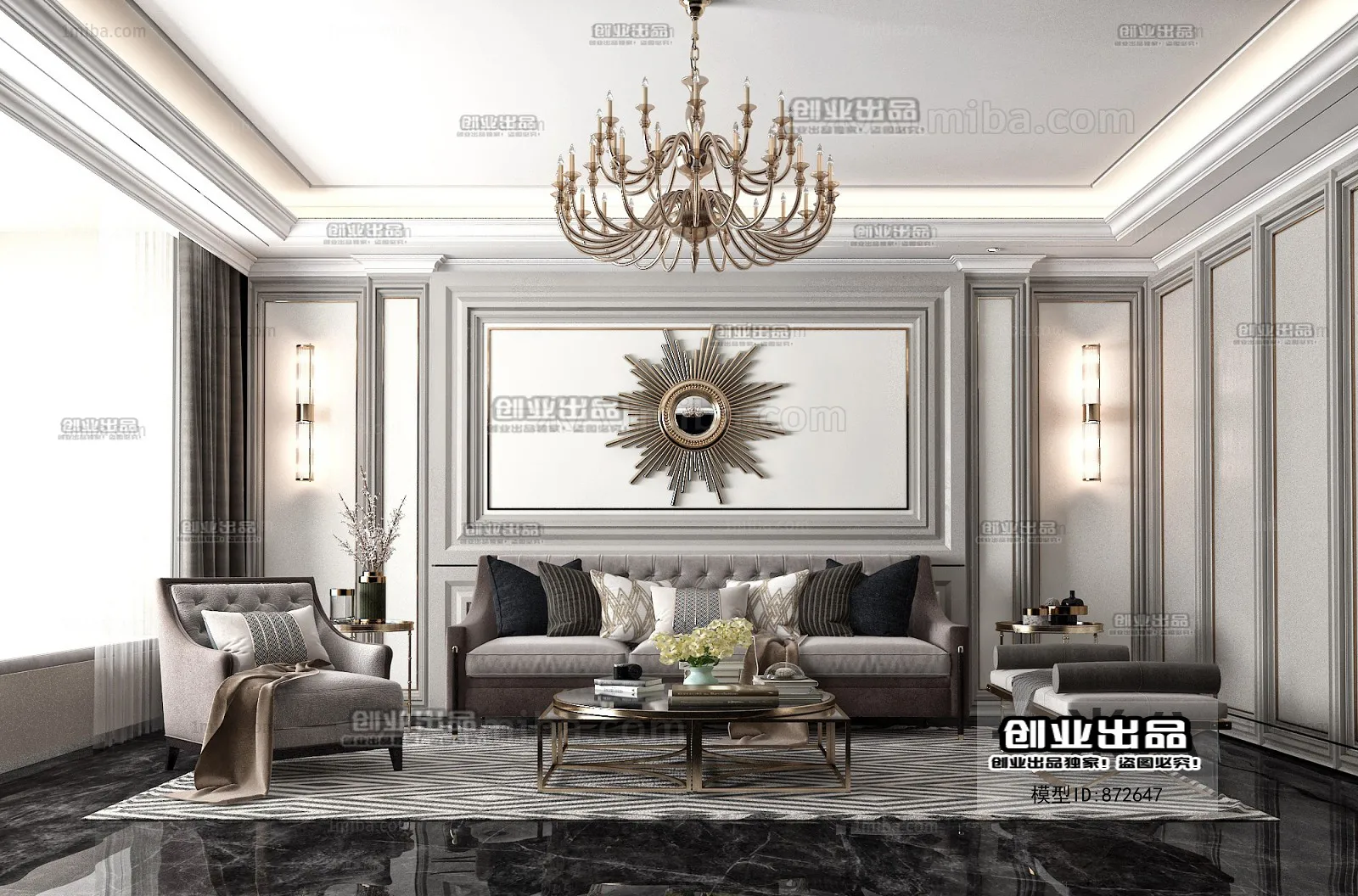 Living Room 3D Interior Scene – American Style – 008