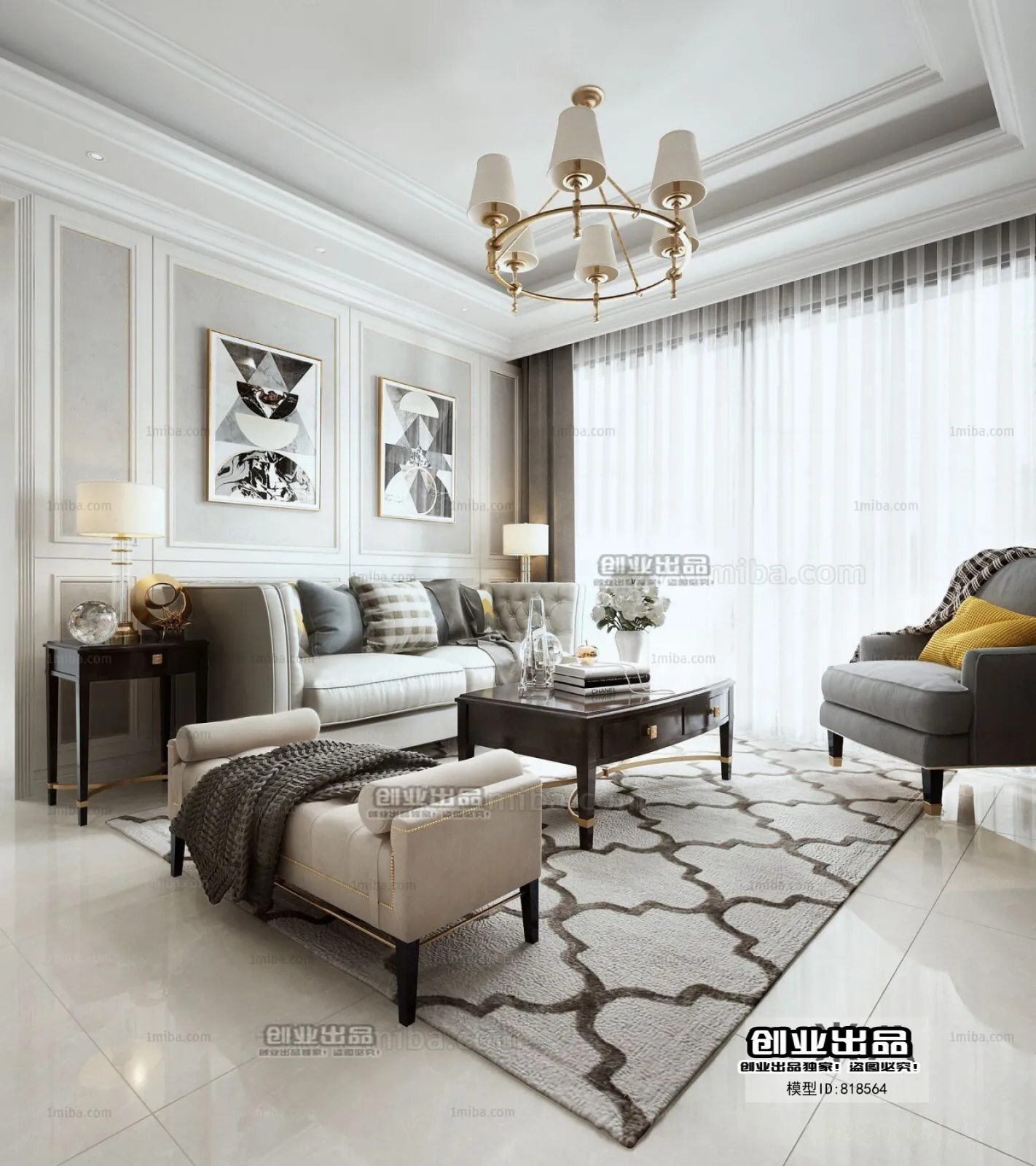 Living Room 3D Interior Scene – American Style – 009