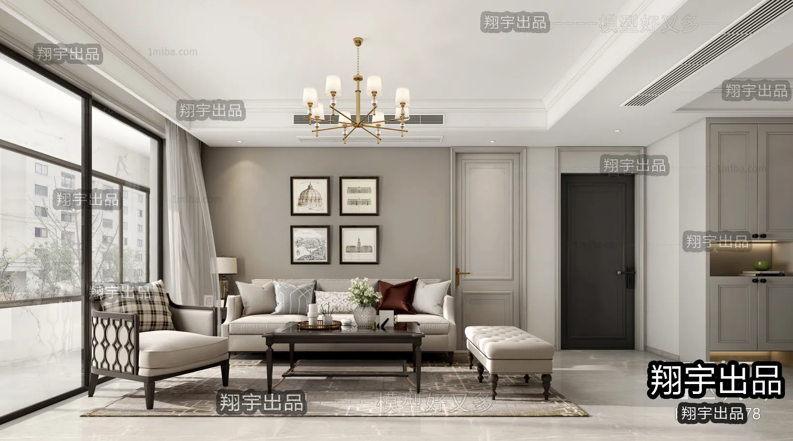 Living Room 3D Interior Scene – American Style – 012