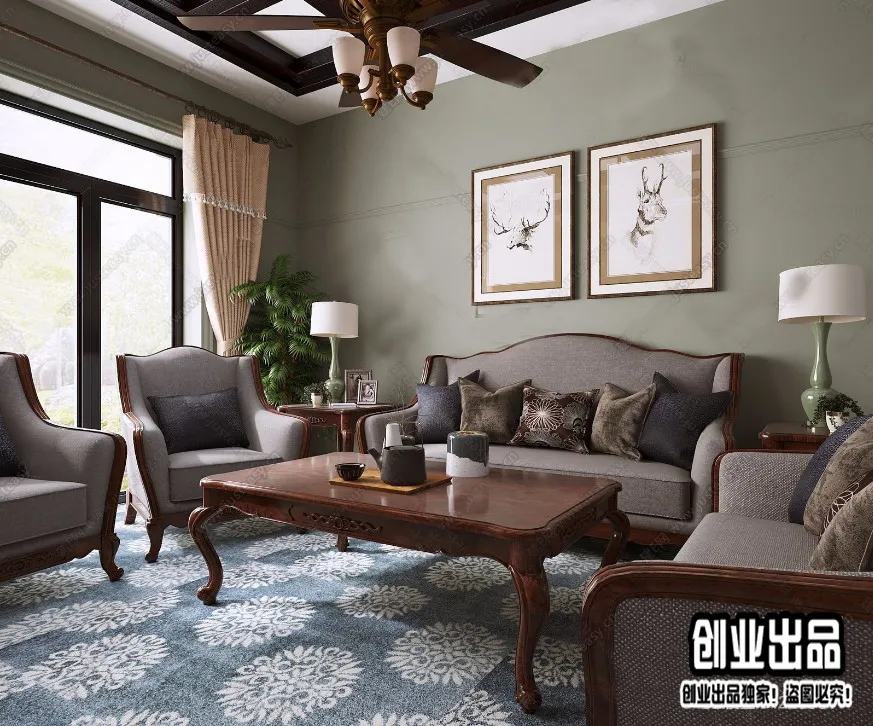 Living Room 3D Interior Scene – American Style – 013