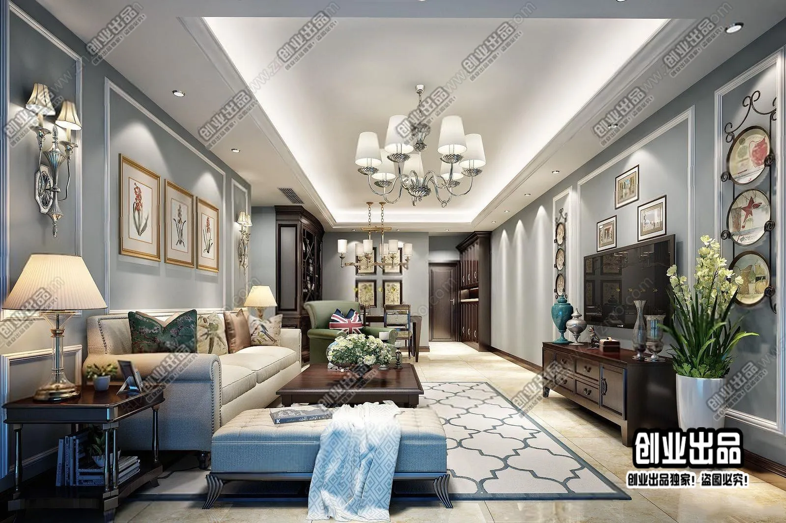 Living Room 3D Interior Scene – American Style – 018